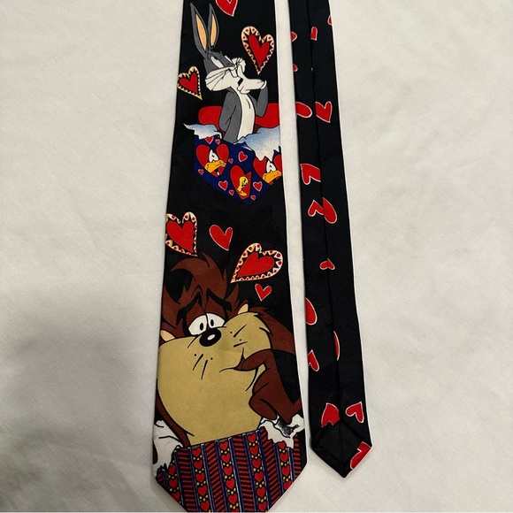 Looney Tunes Mania TAZ 1995 Vintage Necktie Tasmanian Devil Valentines Day Bugs - Picture 6 of 10
